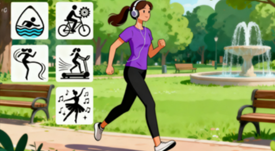 [图片占位：有氧运动推荐 - 游泳、骑行、跑步]